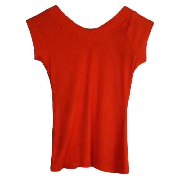 BDG Urban Outfitters Shannen V-Neck Ribbed Top In Orange - Picture 6 of 7